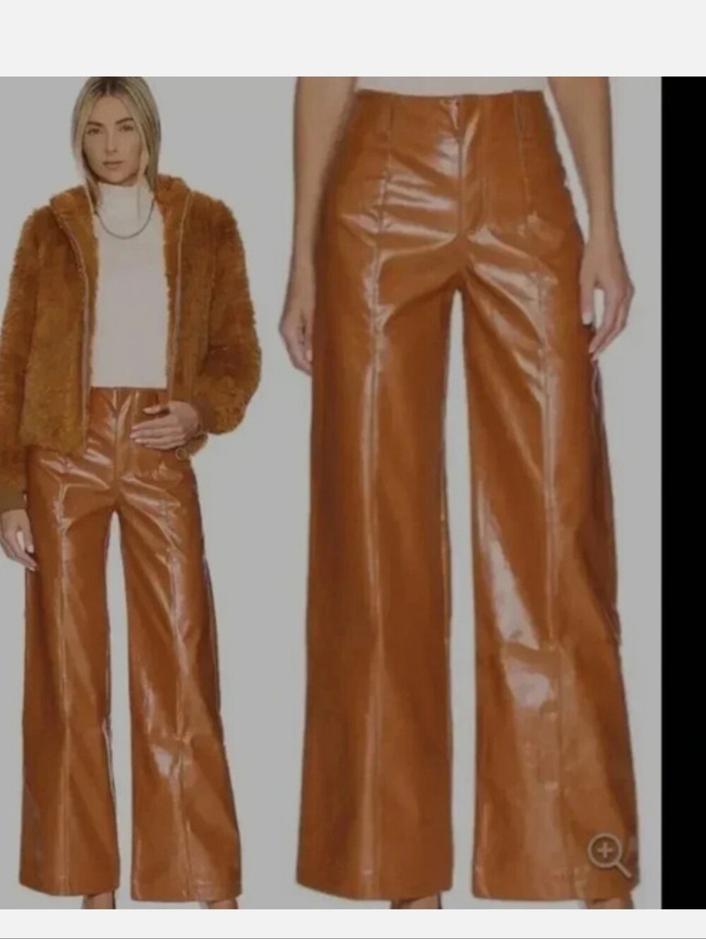 Free People Copper-Tan Wide-Leg Faux Leather Pants